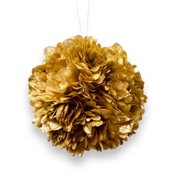 2 GOLD METALLIC POM-POM Party Wedding Shower Decorations 10” ea w Hanging Loops - Picture 11 of 16